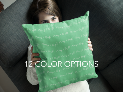 Square Throw Pillow CASE ONLY Merry and Bright in choice of 12 color combos, Whimsical holiday throw pillow - image1